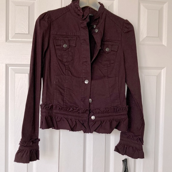 INC Denim Jacket Maroon Raisin color Size Petite - Picture 6 of 6